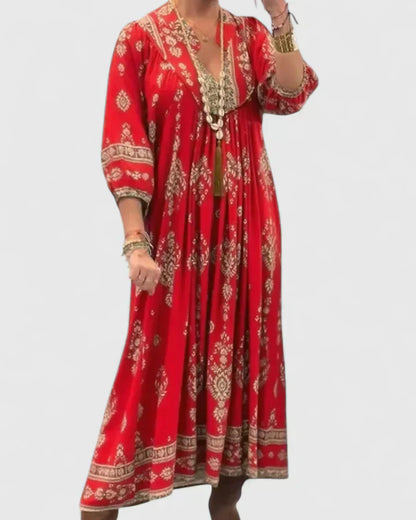 CLAIRE – ABITO MAXI BOHO CON scollo a V
