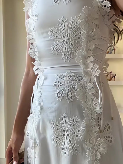 Éliora – Abito Maxi di Pizzo Floreale con Spalline Ajustables