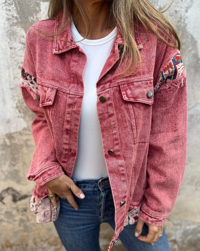 EVA - Giacca Casual di Denim Patchwork Premium