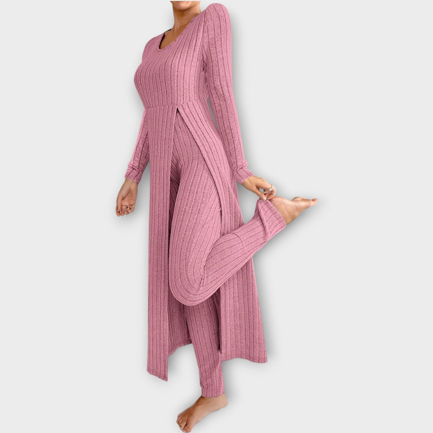 Set Lounge di Maglia Acanalado con Tunica di scollo a V