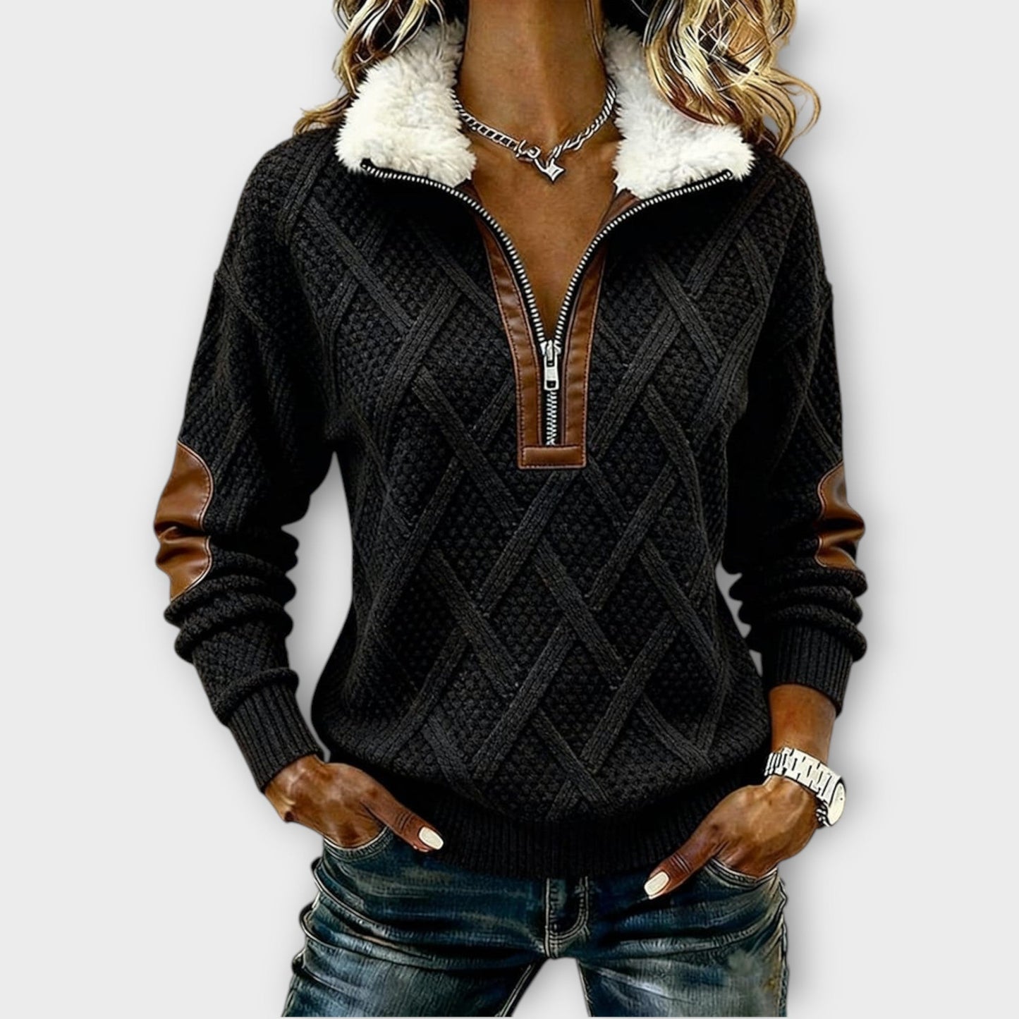 Maglione con Collo sherpa con mezza zip