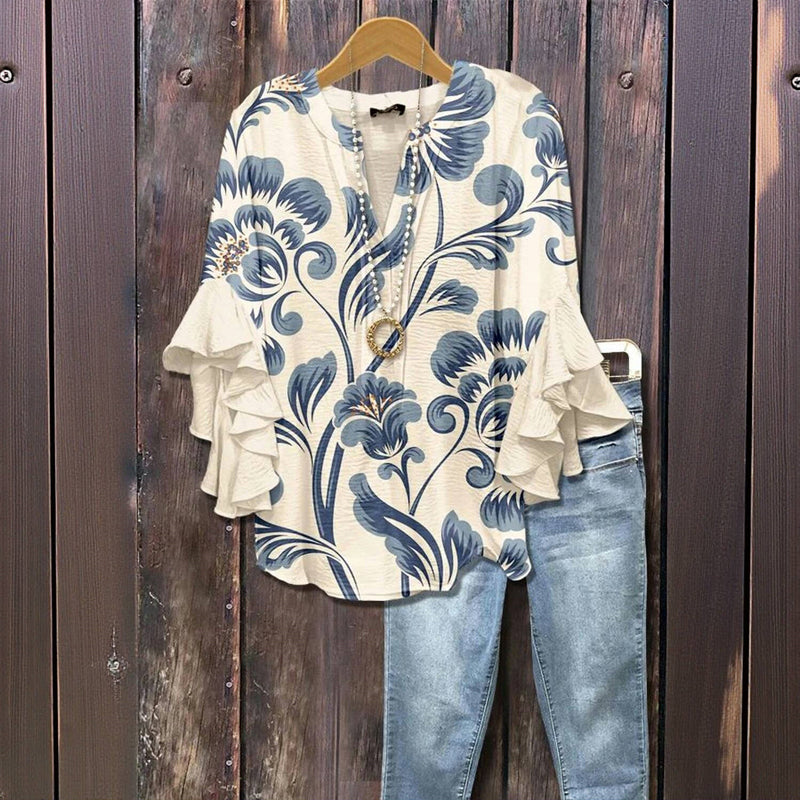Kiona™ - BLUSA ELEGANTE CON MOTIVO FLOREALE RETRÒ