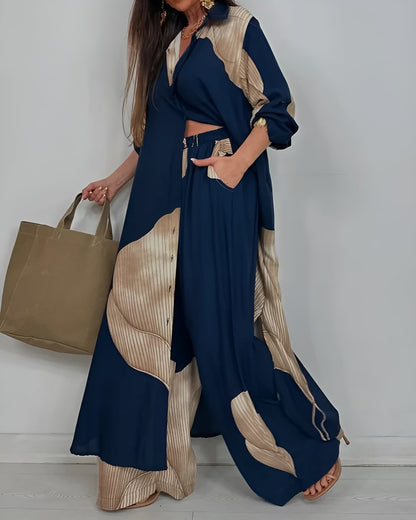 ISABEAU – SET DI TOP IMPRESO DI PATCHWORK TENDENCIA E PANTALONI AMPI