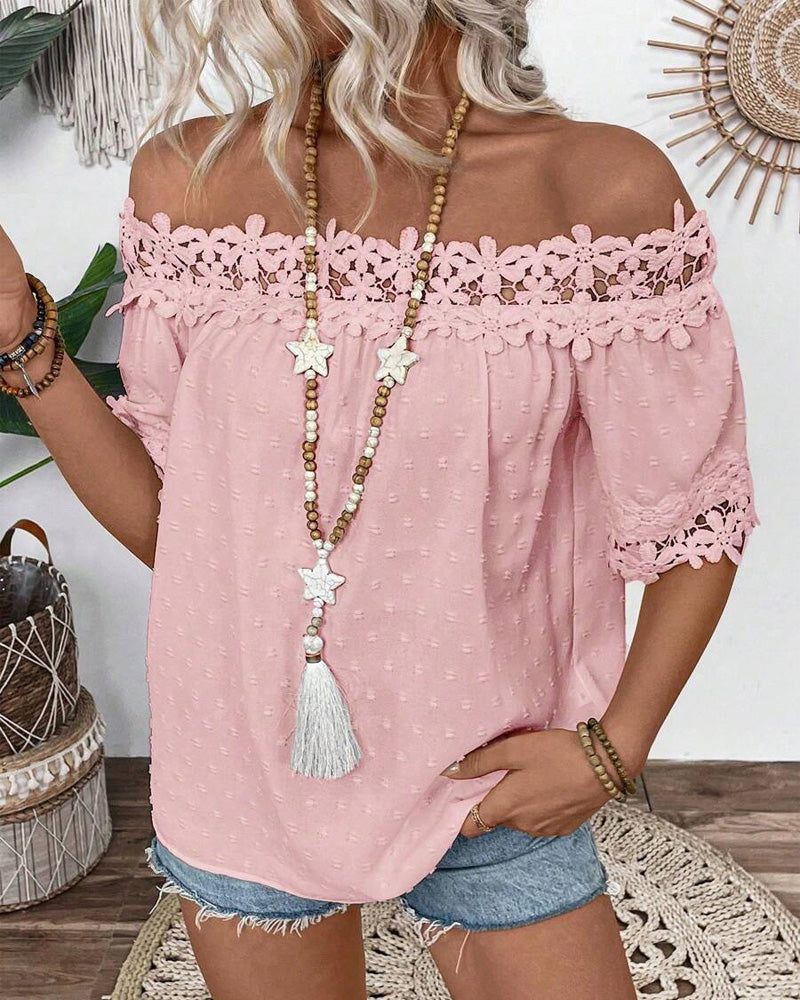 Blusa di Un Spalla con Pizzo e Fiore 3D