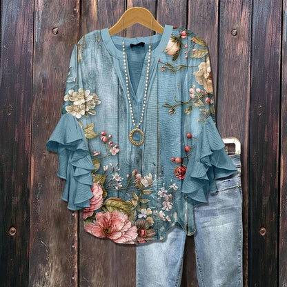 Roselle™ - BLUSA VINTAGE CON STAMPA FLOREALE E DESIGN ELEGANTE