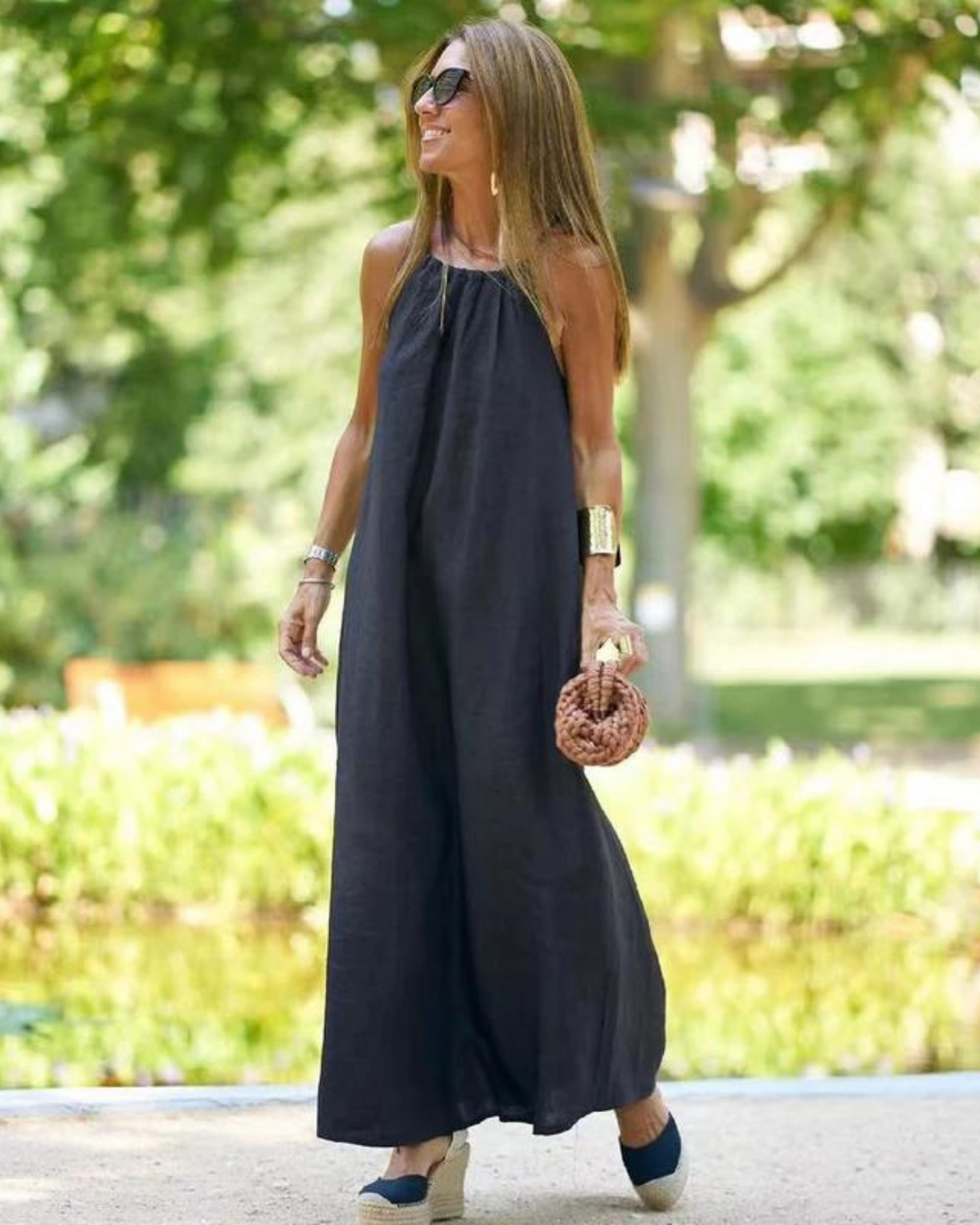 Brynn - Abito Maxi di cotone e lino con Corte Halter da donna