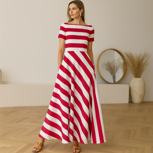 Madeline - Abito maxi A righe Off-Shoulder Vonda