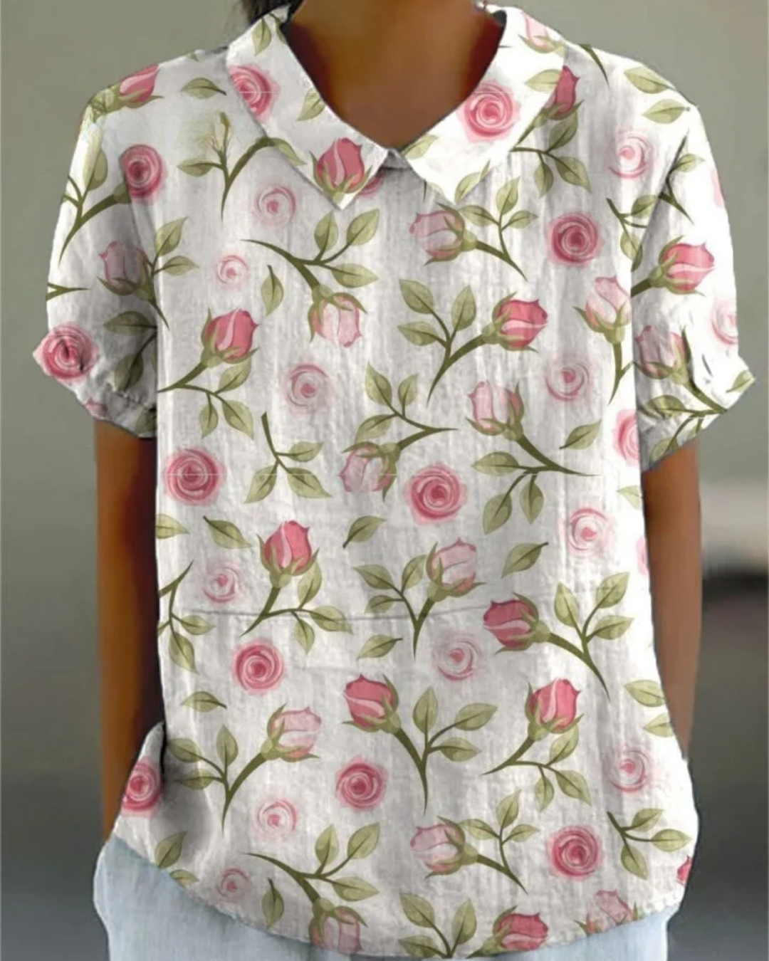 Beatrix | Camicia di Cotone-Lino Floreale Retrò