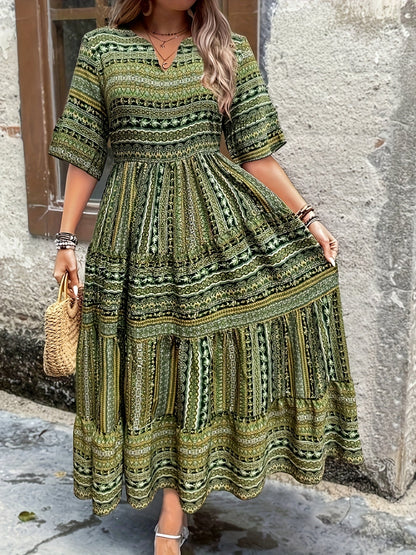 Sylpha - Abito Bohemio di Impressione Étnica Elegante
