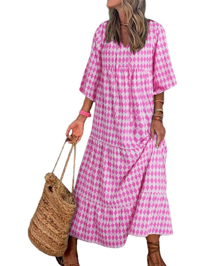 WINONA – ABITO MAXI GEOMETRICO BOHEMIO CON MANICHE A PALLONCINO PER DONNA