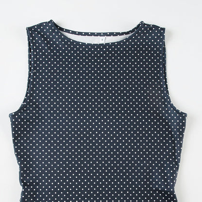 Mini Abito Senza maniche con Pois da donna con Vita Aderente