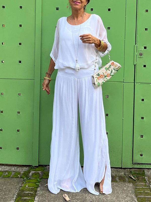 ESMERALDA – SET DI PANTALONI AMPI DI CHIFFON ELEGANTE DI DUE PEZZI