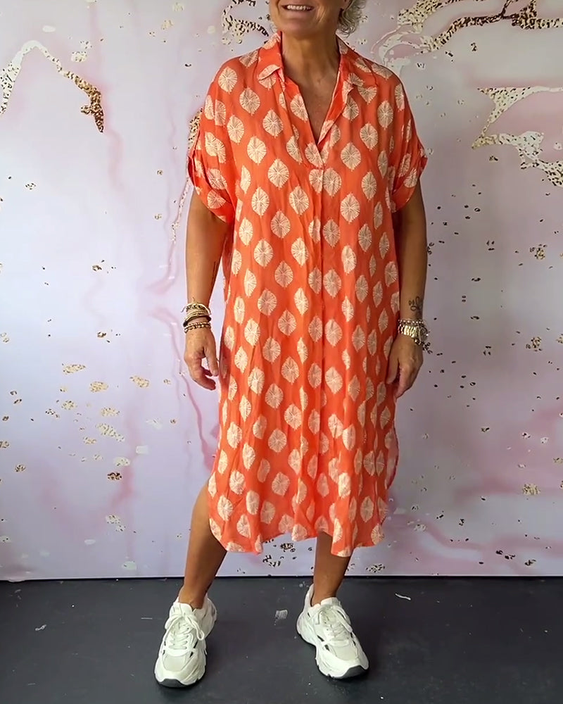 ELEANORA – ABITO CAMISERO IMPRESO CON SOLAPA LARGA
