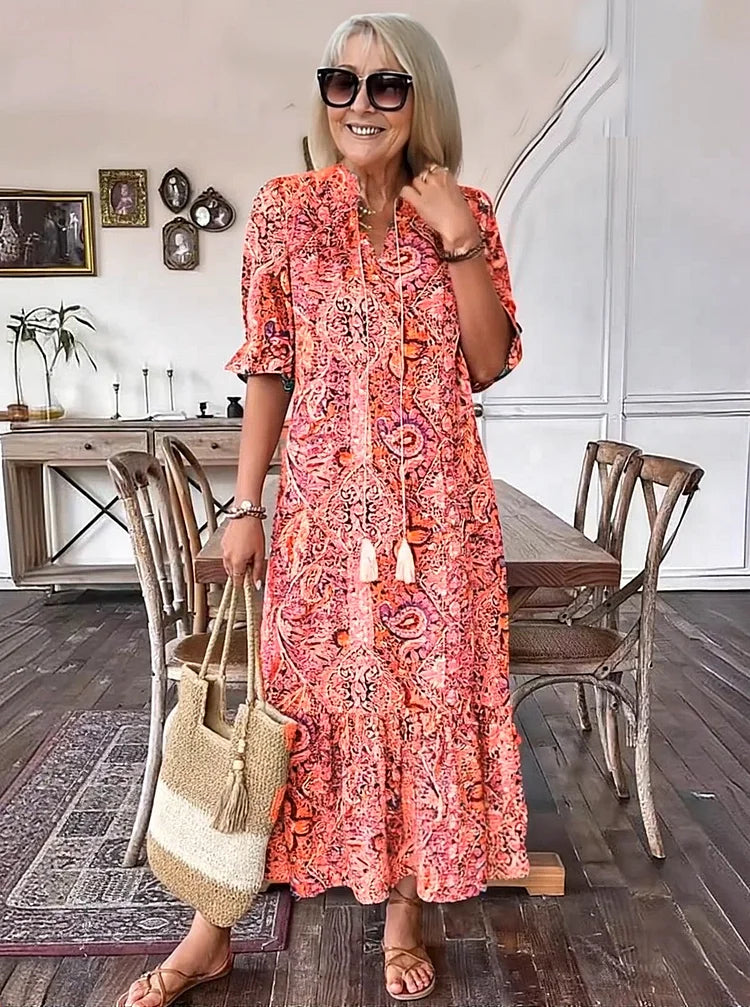 Carolette - Abito Maxi di Collo con Cuerda Boho