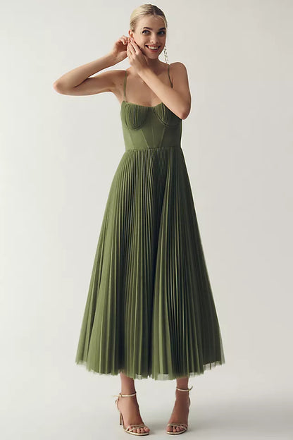 Lina | Abito Plissettato Elegante con Spalline Finos