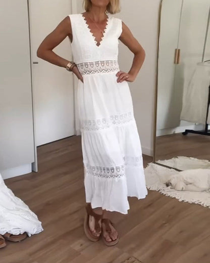 Mirna - Abito con spalline in pizzo con scollo a V