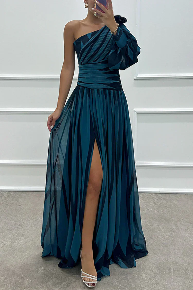 Shiloh - Elegante Abito Maxi di Righe con Un Hombro