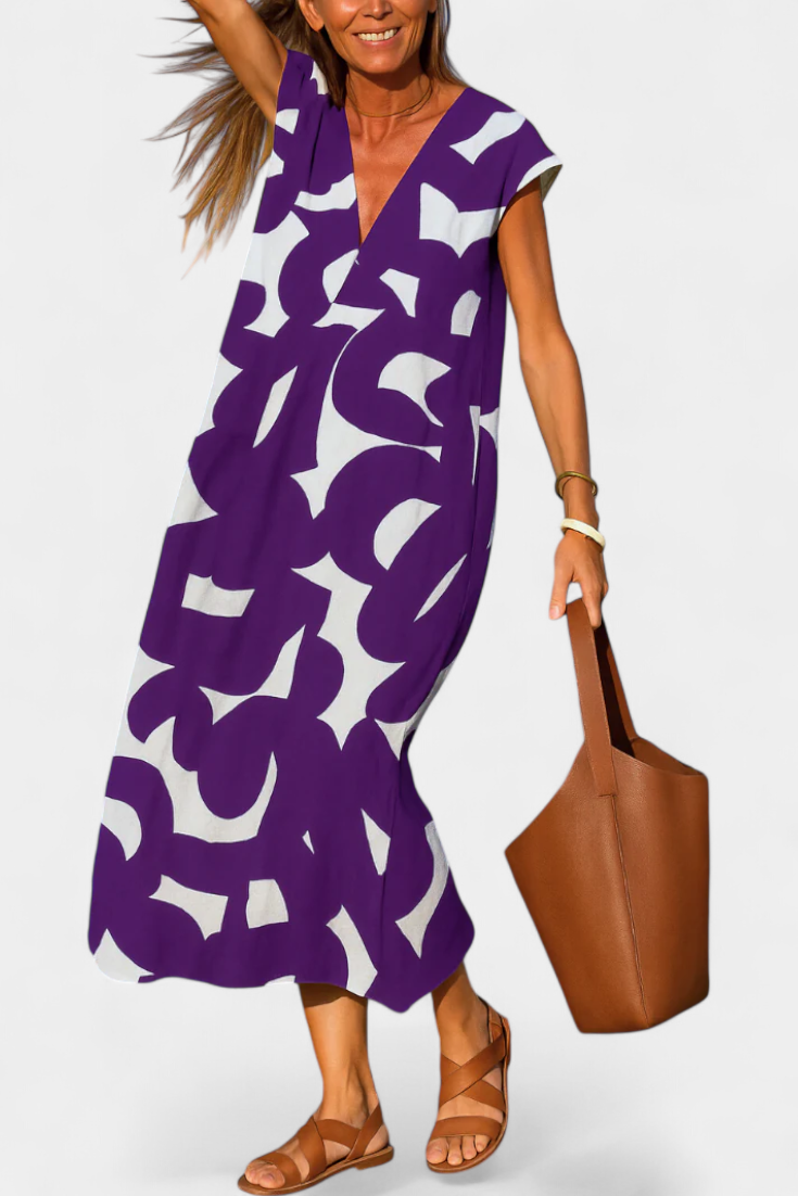 Asela Abito casual con scollo a V e Stampa Mixi