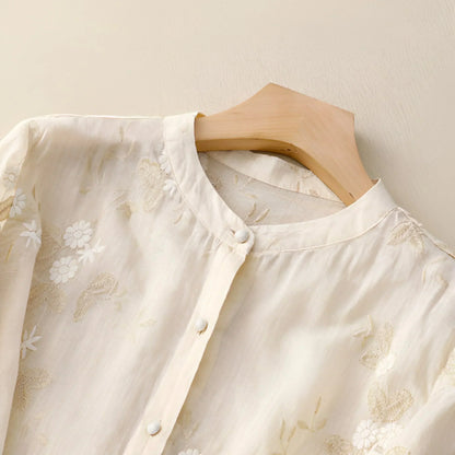 Peyton - Top di Cotone con Fiori Ricamate