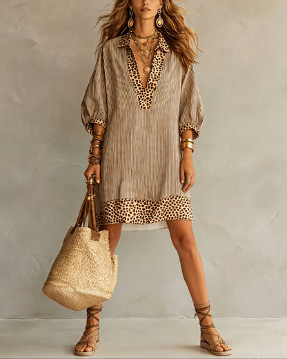 Camicia leopardata con Pannello Stampato e Maniche a sbuffo