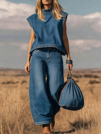 Noa | Completo in denim con Collo alto
