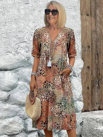 Emelith - Abito Estivo di Pizzo di Leopardato con scollo a V