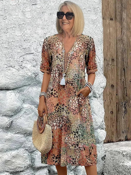 Emelith - Abito Estivo di Pizzo di Leopardato con scollo a V
