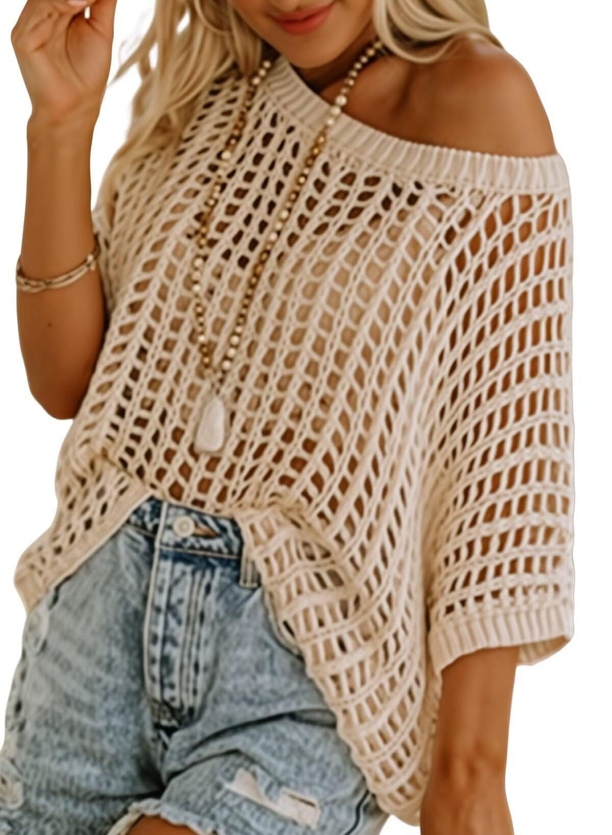 Danae - Top di maglia di ganchillo casual con huecos