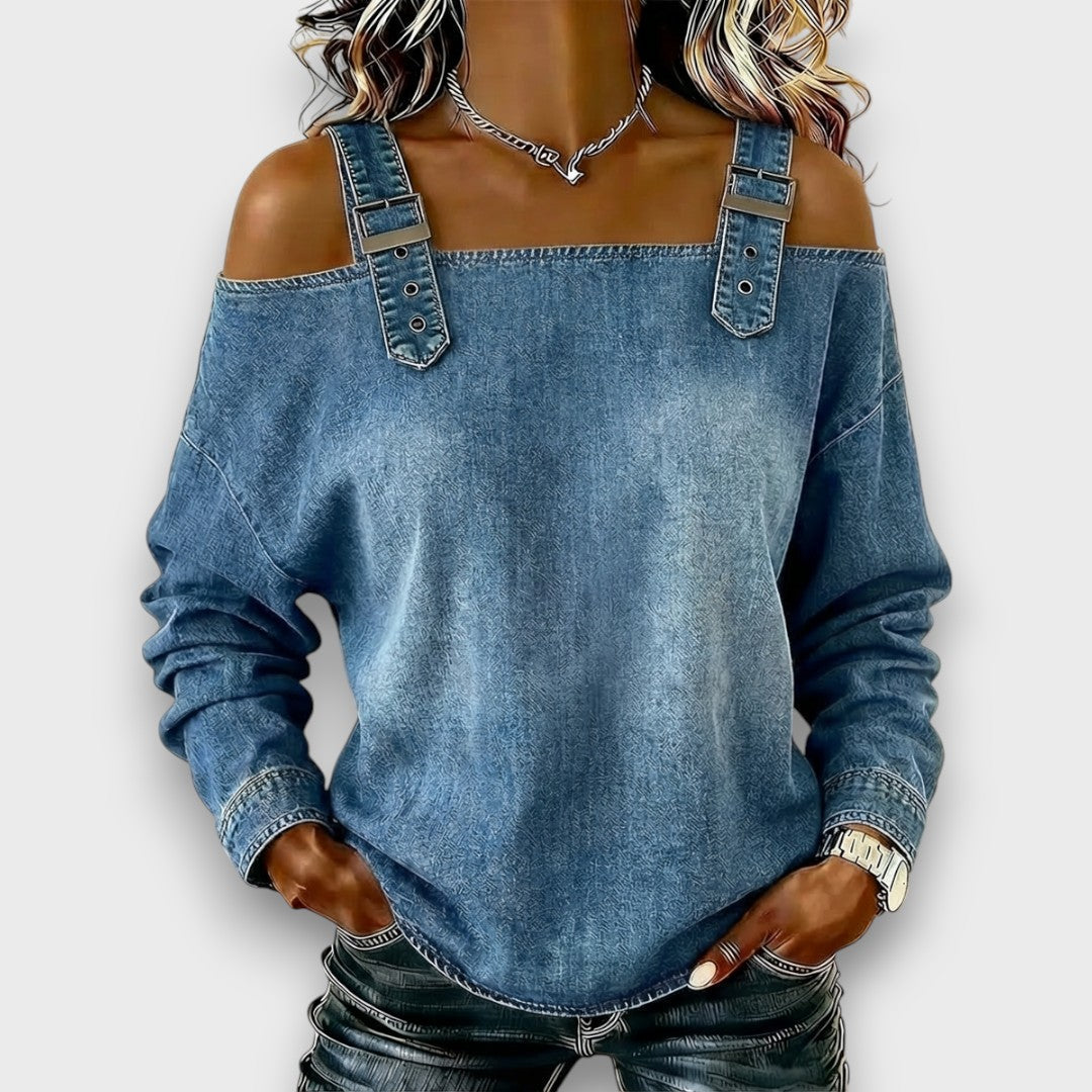 Elama – Top di Denim Senza Spalle