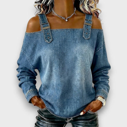 Elama – Top di Denim Senza Spalle