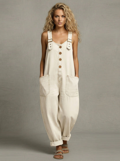 Rocio™ - Pantalone salopette casual in denim con hebilla regolabile.