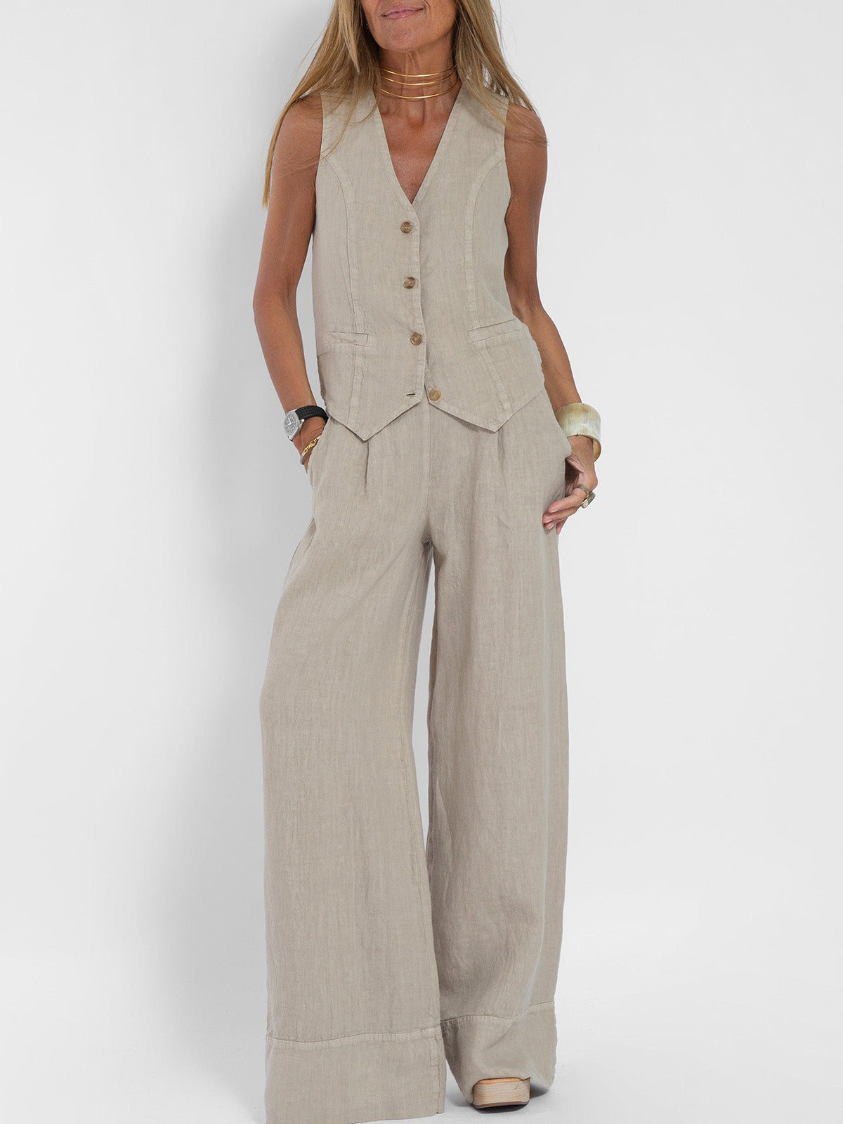 Jessica - Set Gilet Con bottoni & Pantaloni a gamballarga