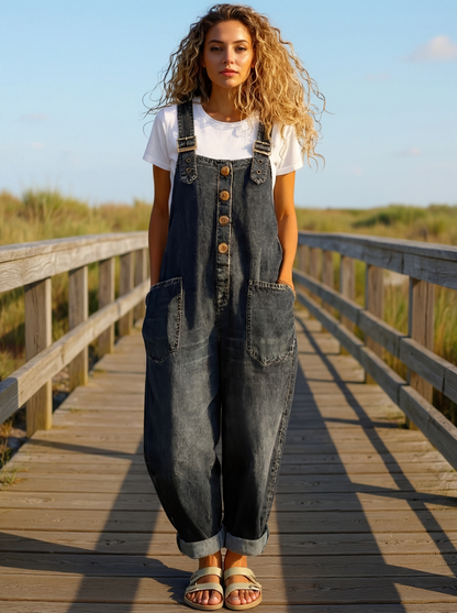 Rocio™ - Pantalone salopette casual in denim con hebilla regolabile.