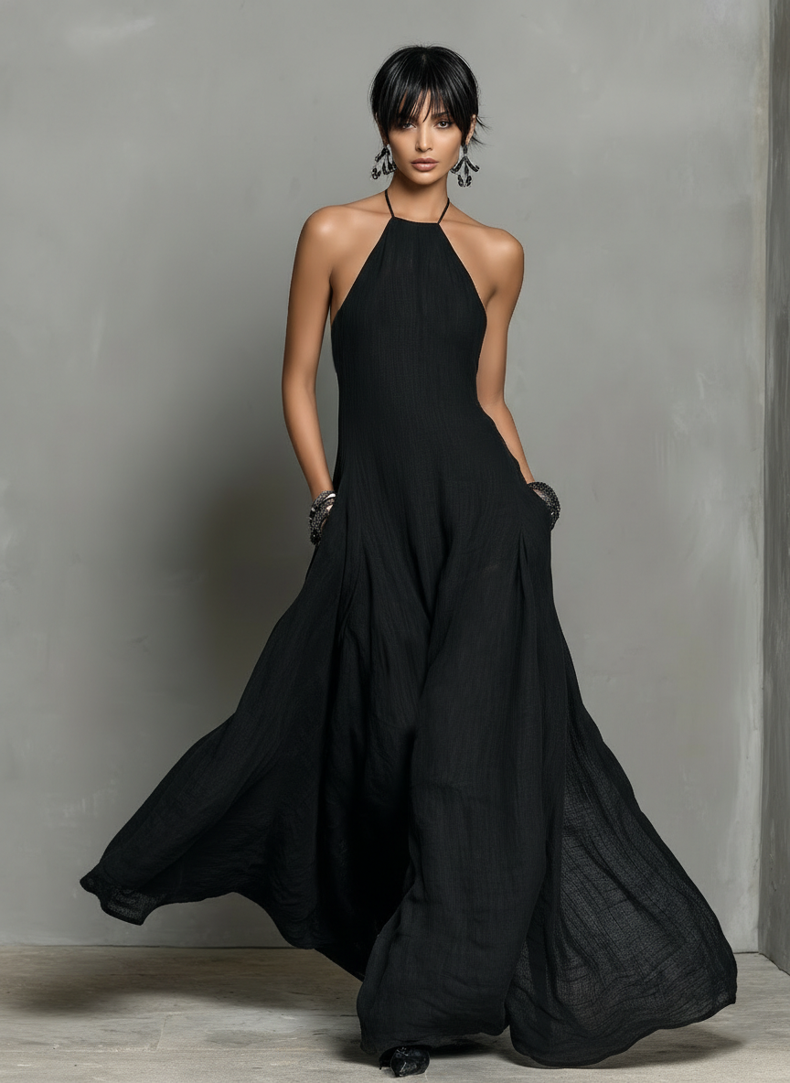 Abito maxi Senza maniche in Misto in lino Minimalista per donna