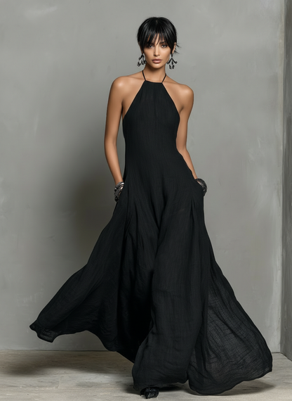 Abito maxi Senza maniche in Misto in lino Minimalista per donna