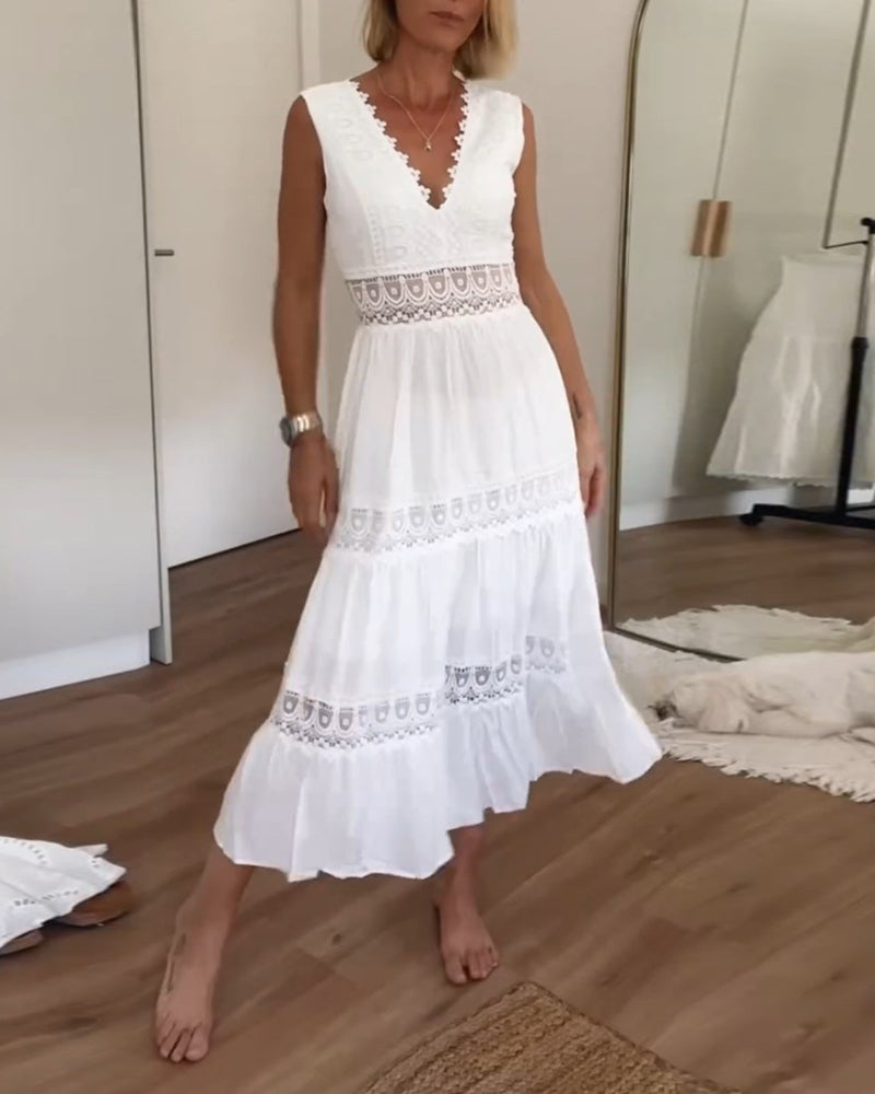Mirna - Abito con spalline in pizzo con scollo a V