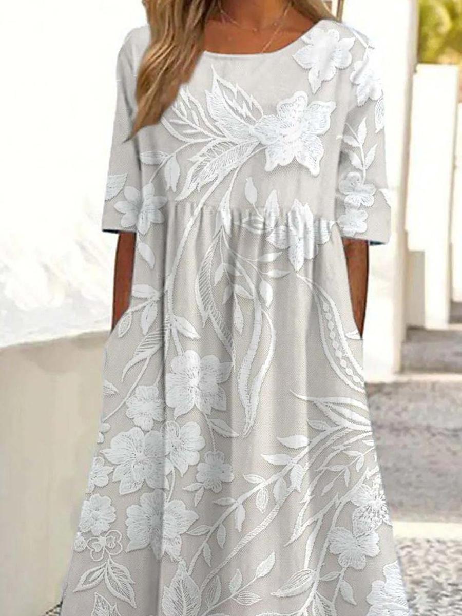 Maëlle – Abito Midi Classico con Stampato e Tasche Laterales