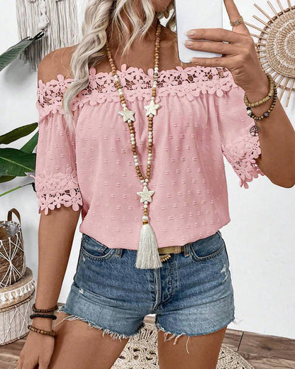 Blusa di Un Spalla con Pizzo e Fiore 3D