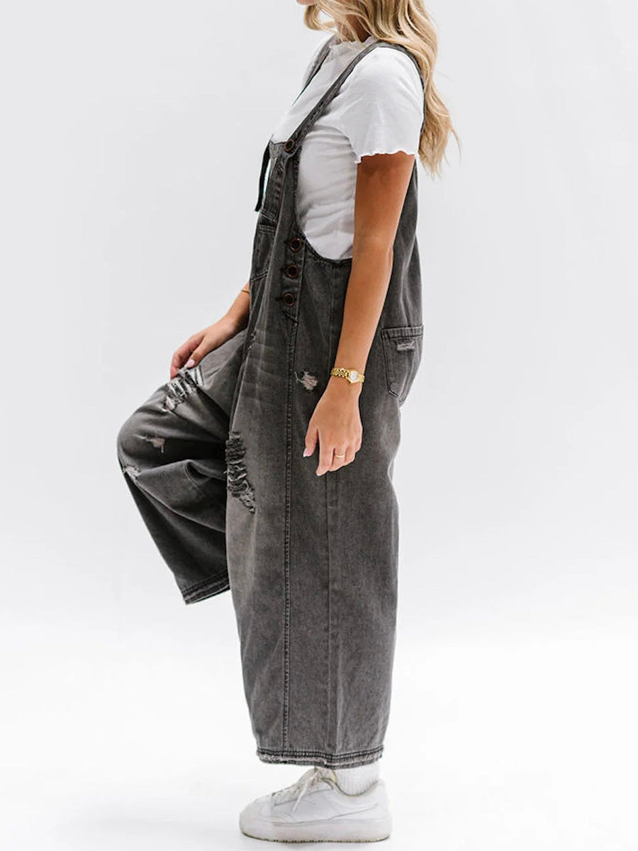 ELESSA – OVERALLS DI DENIM DI VESTIBILITÀ LARGO IN LOOK DESGASTADO