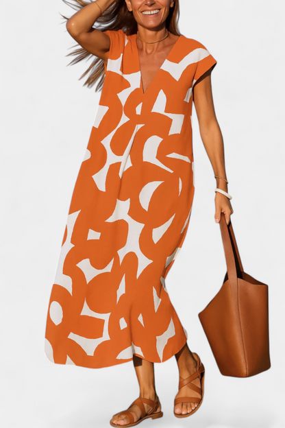 Asela Abito casual con scollo a V e Stampa Mixi