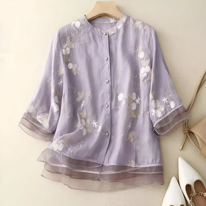 Peyton - Top di Cotone con Fiori Ricamate