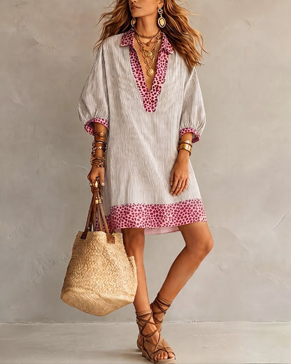 Camicia leopardata con Pannello Stampato e Maniche a sbuffo