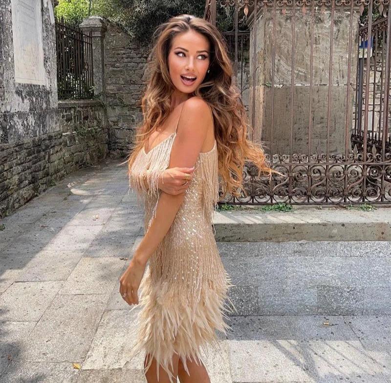 ALEXIS – ABITO DA FESTA MODERNO CON PIUME PER USCITE SERALI