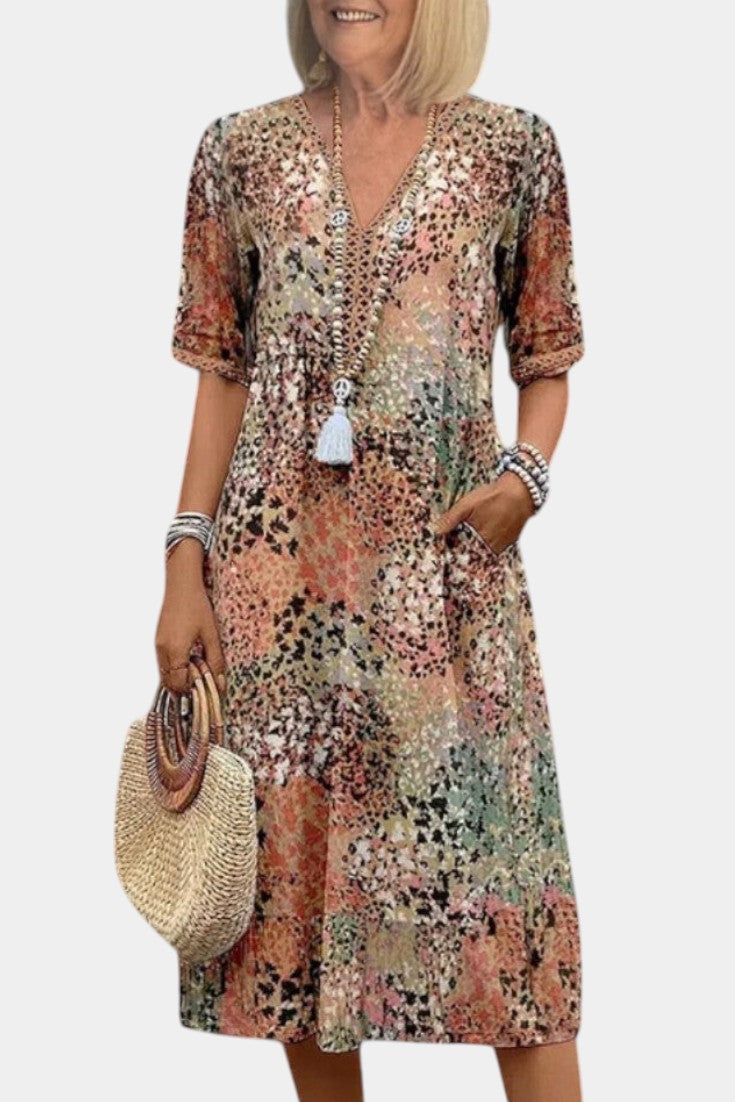 Perla Abito Boho con Stampa floreale e Dettagli in Crochet