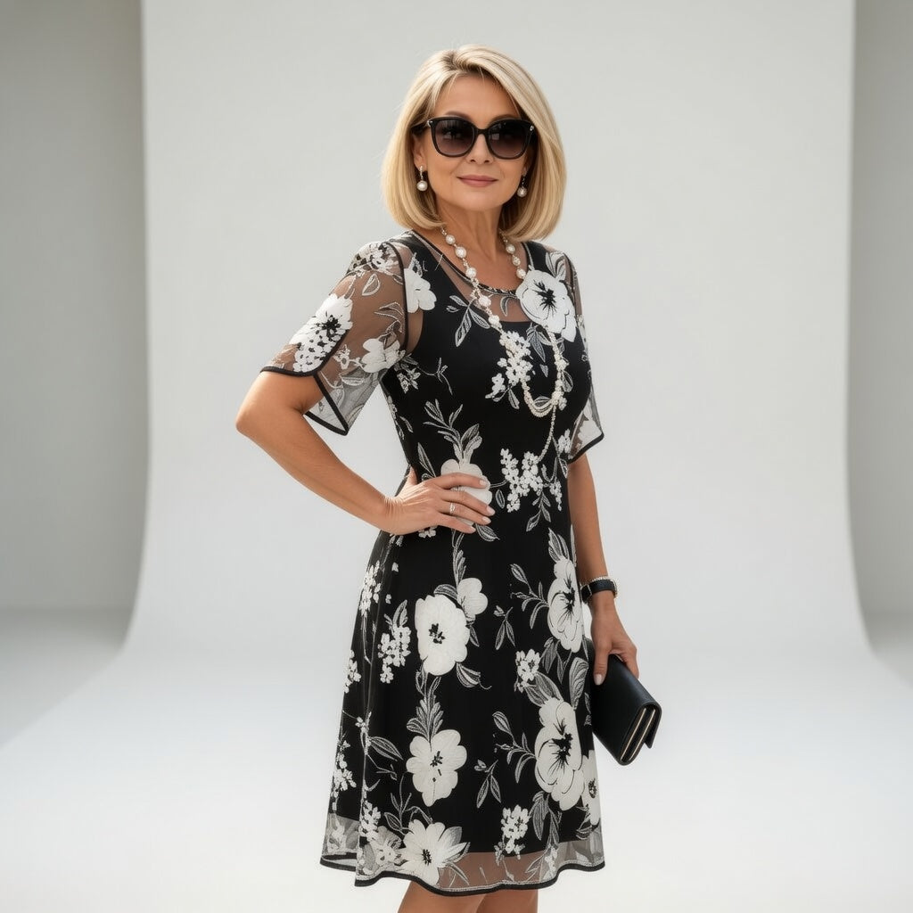 Abito midi in chiffon floreale — Eleganza naturale e raffinata