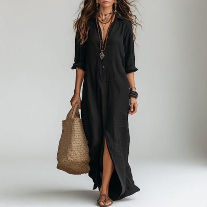 Abito lungo camicia oversize boho - Cotone puro fluido e senza tempo