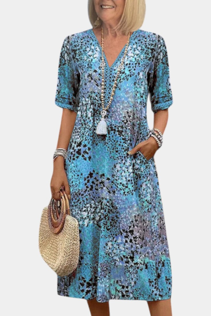 Perla Abito Boho con Stampa floreale e Dettagli in Crochet