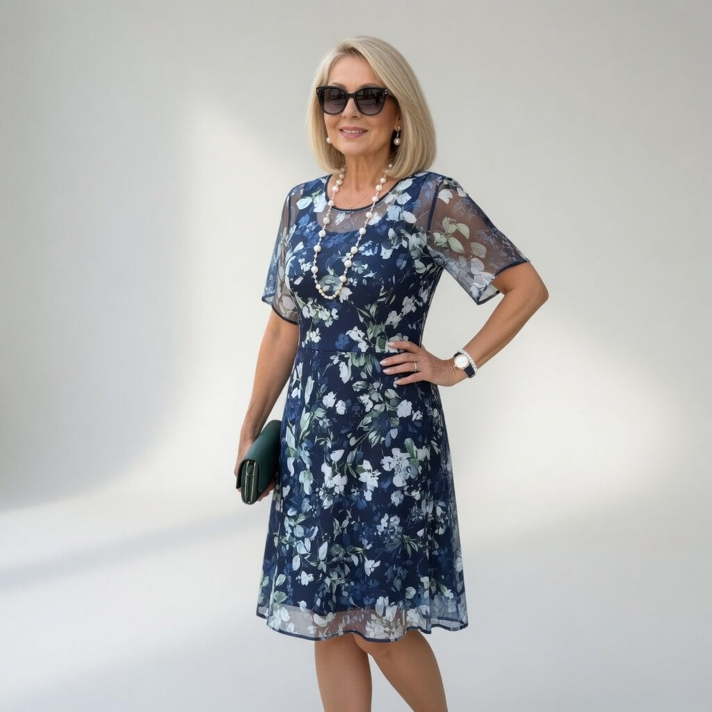 Abito midi in chiffon floreale — Eleganza naturale e raffinata