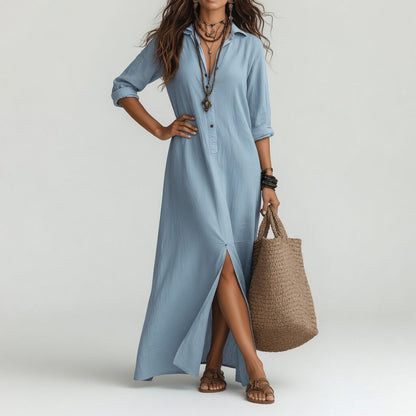 Abito lungo camicia oversize boho - Cotone puro fluido e senza tempo