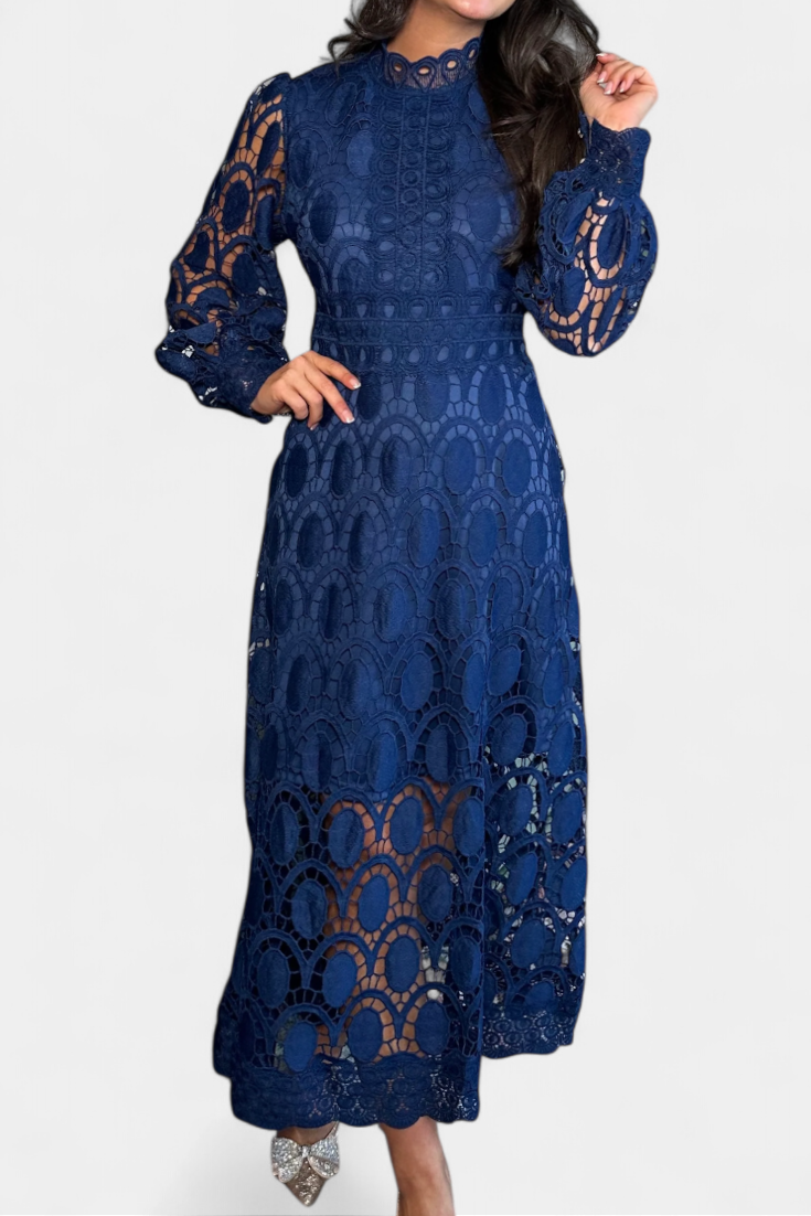 Jovie Abito midi in pizzo Ricamo con Collo alto